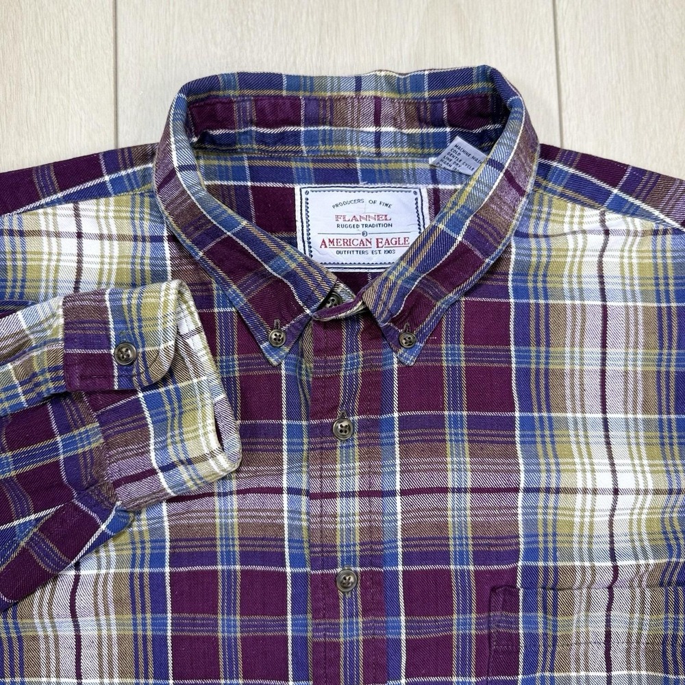 VTG American Eagle Men's XXL Flannel Shirt Plaid Button Down Cotton Rugged